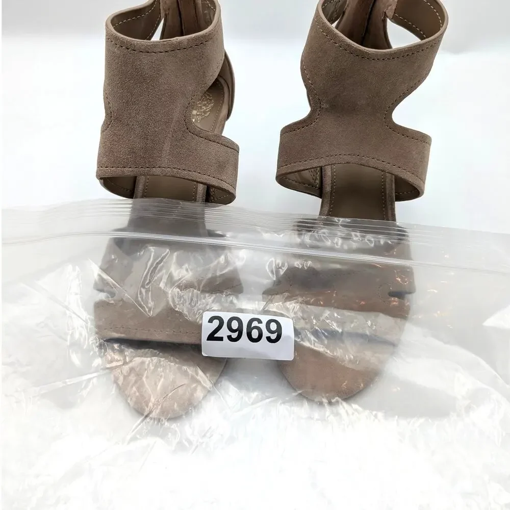 Vince Camuto Lyle Kitten Heel Sandal Back Zip Women's Natural Size US8.5M EU39.5